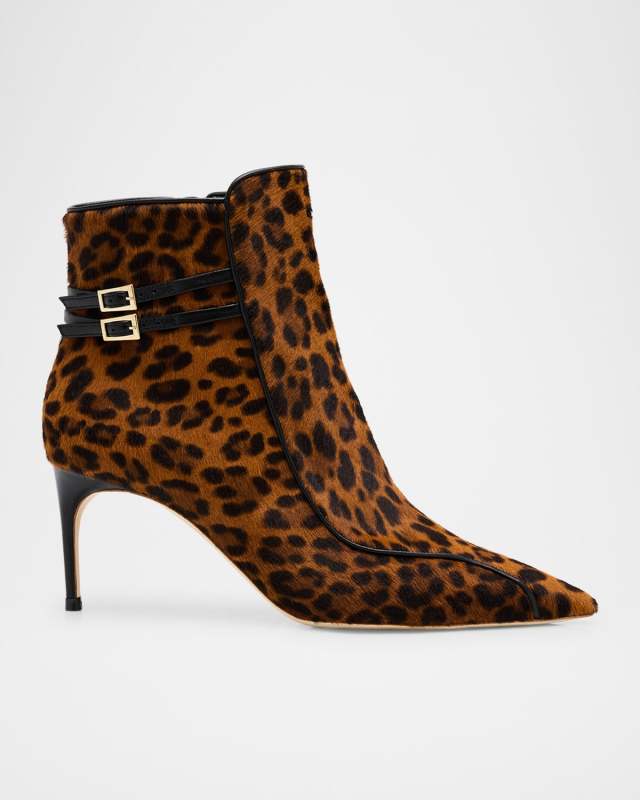 Giordana Leopard Calf Hair Buckle Booties